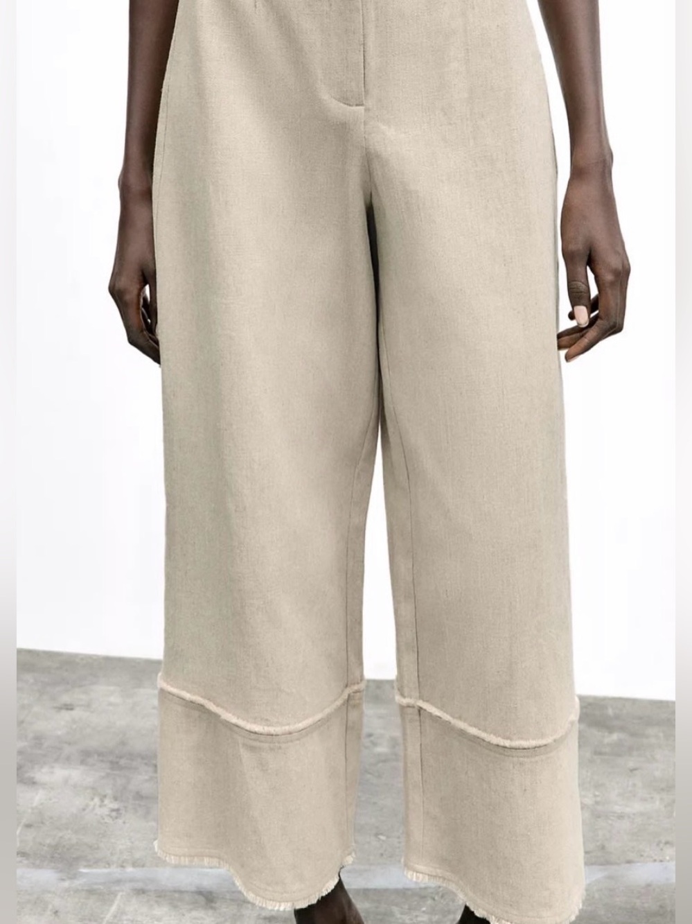 Zara Rustic Frayed High Waist Wide Leg Cropped Denim Capri Culotte Trousers (L) - Picture 3 of 13